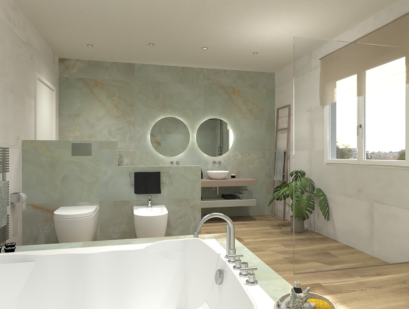 Bathroom design image in Rectangular shape, created with floor tiles FAPNEST and wall tiles YLICO, GEMME