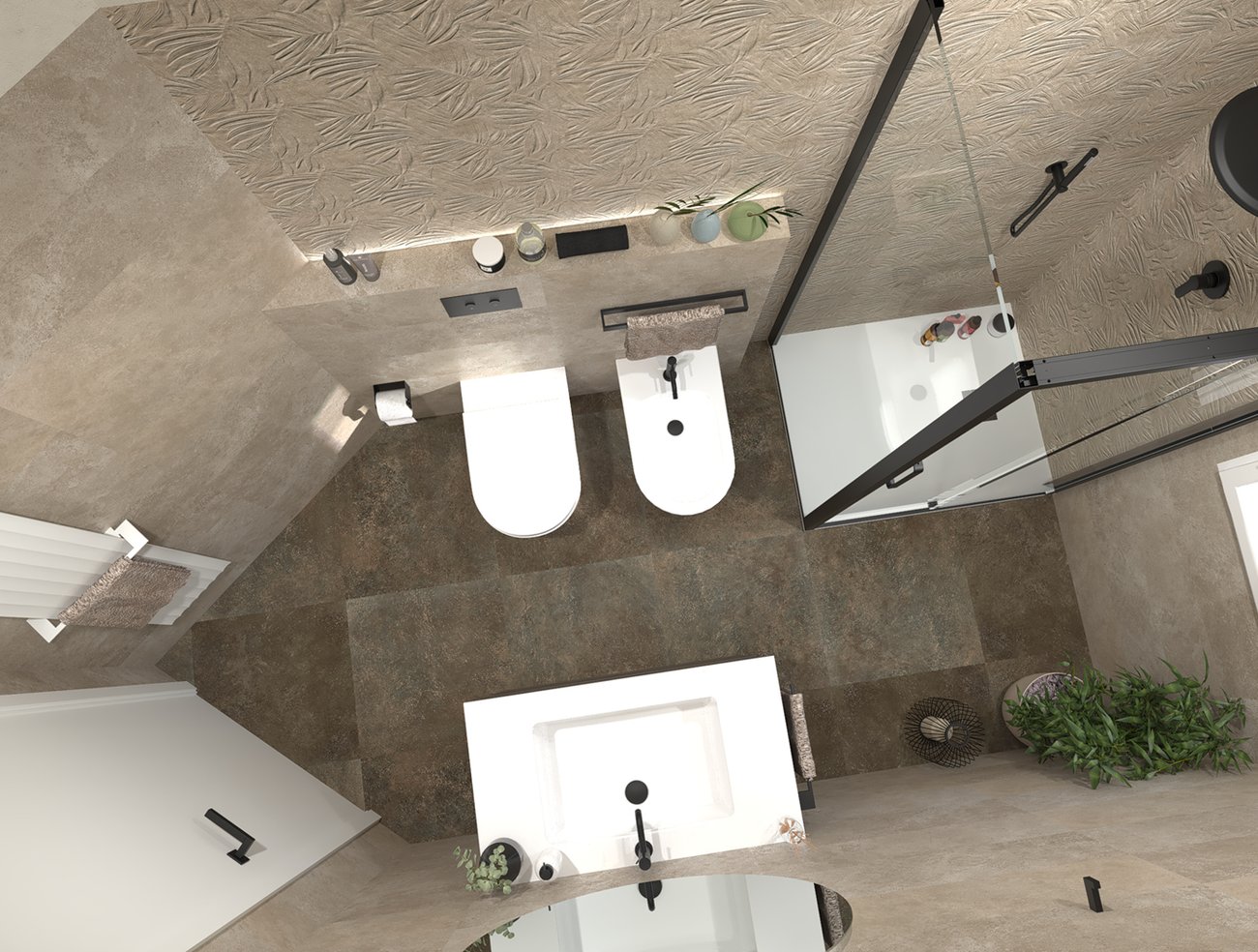 Bathroom design image in Rectangular shape, created with floor tiles NOBU and wall tiles NOBU