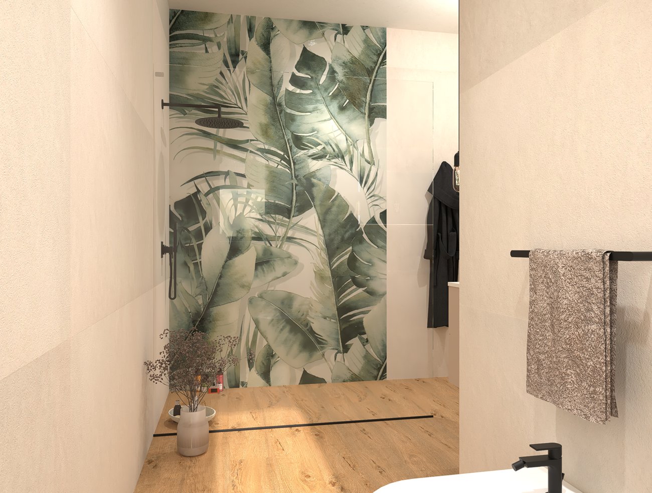 Bathroom design image in Rectangular shape, created with floor tiles ROOTS and wall tiles MILANO&FLOOR, ROOTS