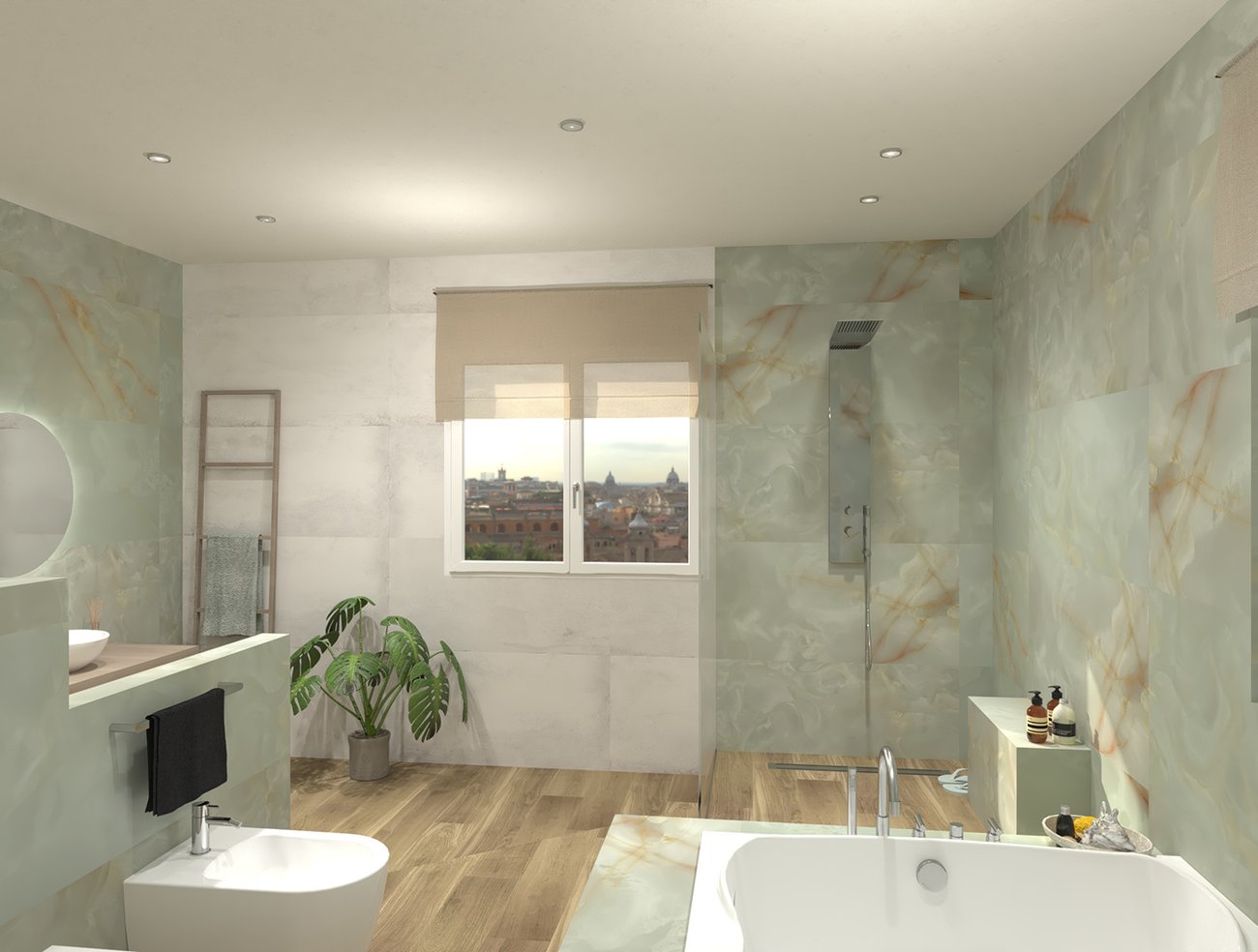 Bathroom design image in Rectangular shape, created with floor tiles FAPNEST and wall tiles YLICO, GEMME