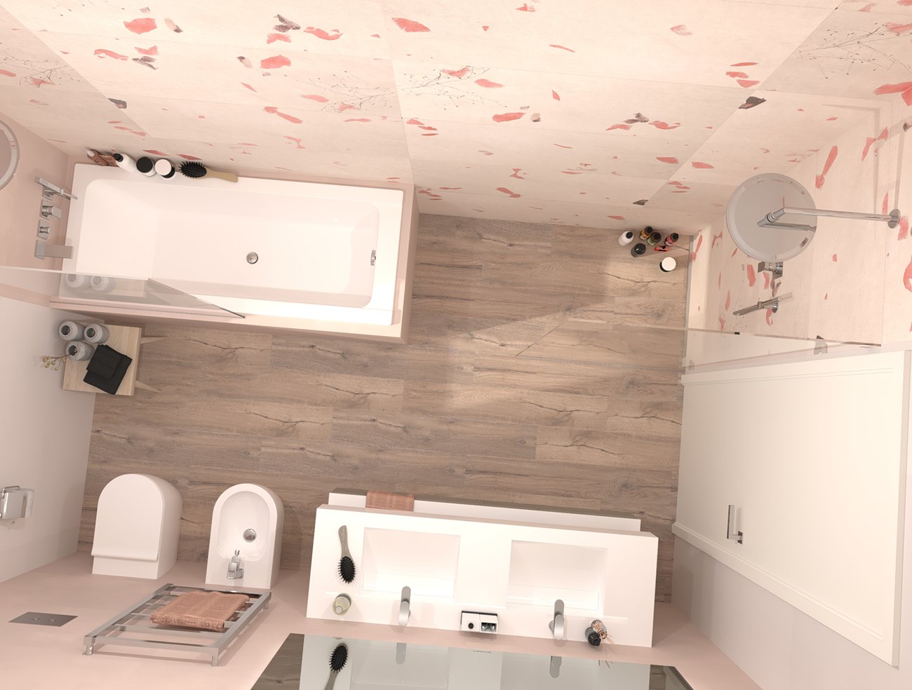 Bathroom design image in Rectangular shape, created with floor tiles ROOTS and wall tiles YLICO, MILANO MOOD