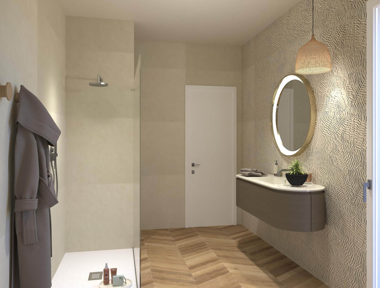 Bathroom design image in Rectangular shape, created with floor tiles FAPNEST and wall tiles BLOOM
