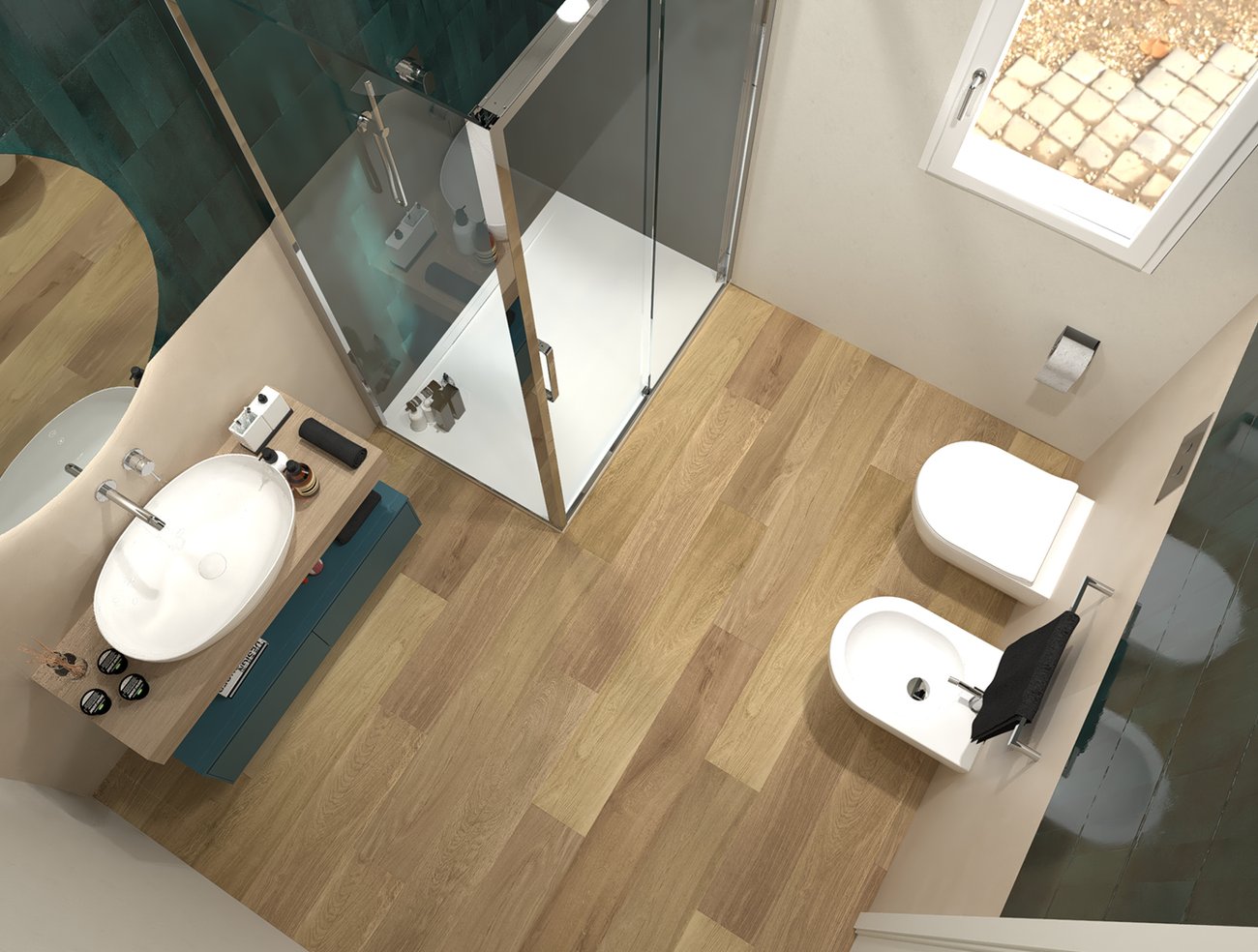Bathroom design image in Rectangular shape, created with floor tiles FAPNEST and wall tiles GLIM, MILANO MOOD