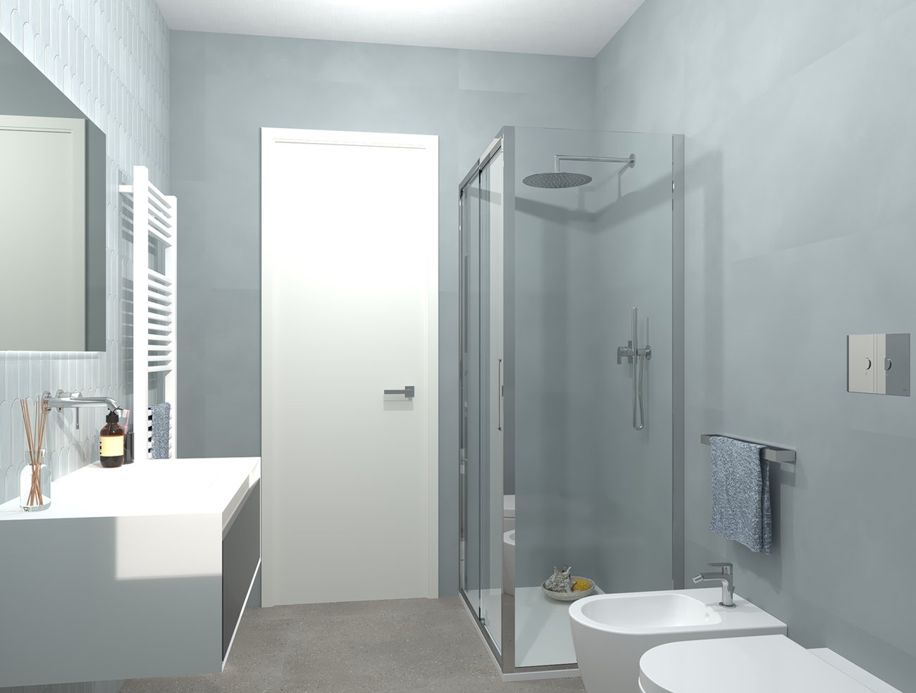 Bathroom design image in Rectangular shape, created with floor tiles MILANO MOOD and wall tiles MILANO MOOD