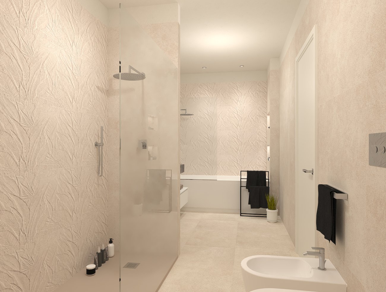 Bathroom design image in Rectangular shape, created with floor tiles NOBU and wall tiles NOBU