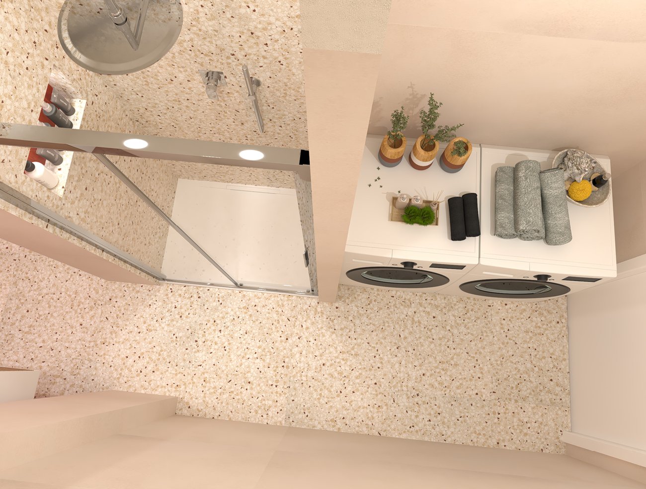 Bathroom design image in Rectangular shape, created with floor tiles GLIM and wall tiles GLIM