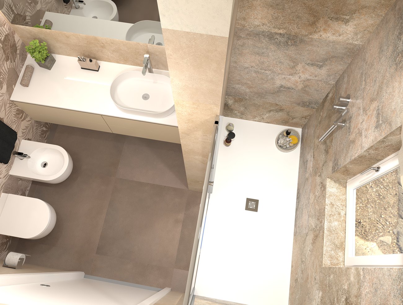 Bathroom design image in Rectangular shape, created with floor tiles SUMMER and wall tiles YLICO, NOBU