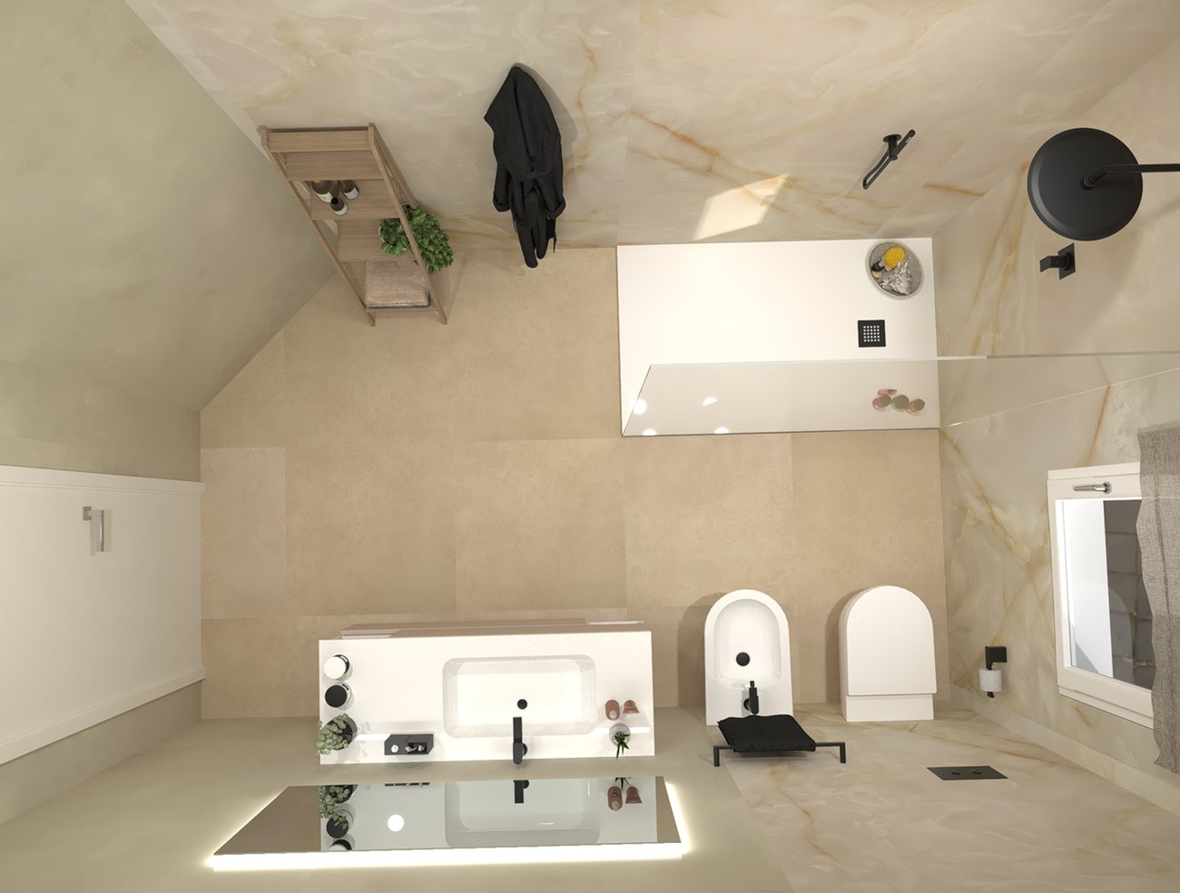 Bathroom design image in Rectangular shape, created with floor tiles SUMMER and wall tiles FAP MAXXI 120x278, GEMME