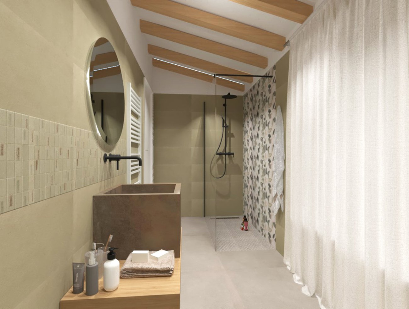 Bathroom design image in Rectangular shape, created with floor tiles SUMMER and wall tiles SUMMER