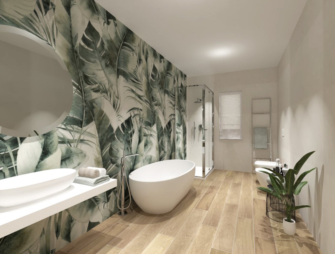 Bathroom design image in Rectangular shape, created with floor tiles FAPNEST and wall tiles BLOOM
