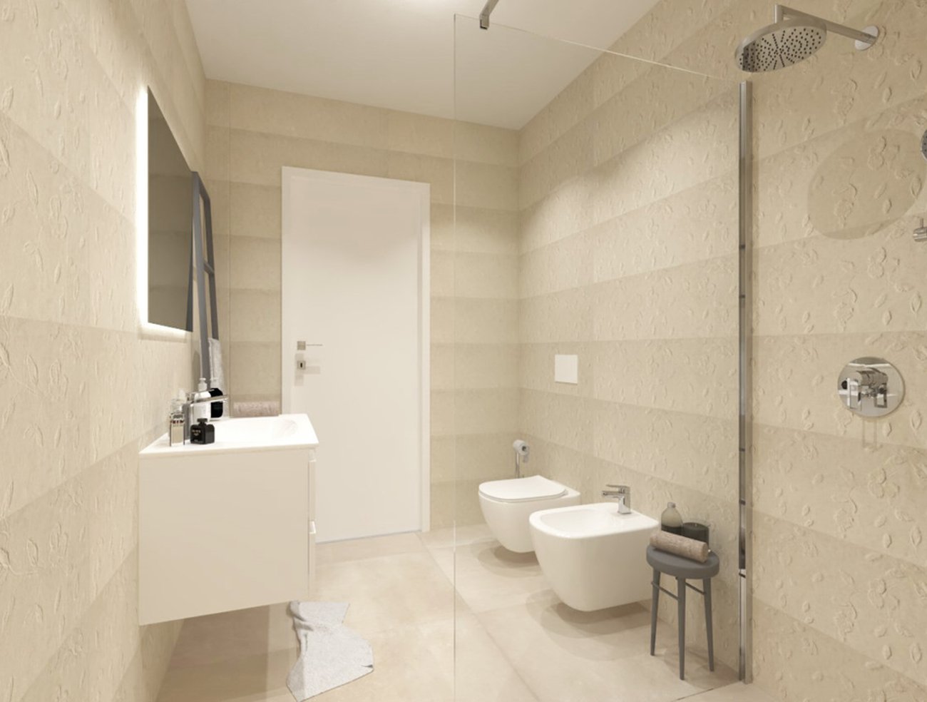 Bathroom design image in Squared shape, created with floor tiles MAKU and wall tiles LUMINA STONE