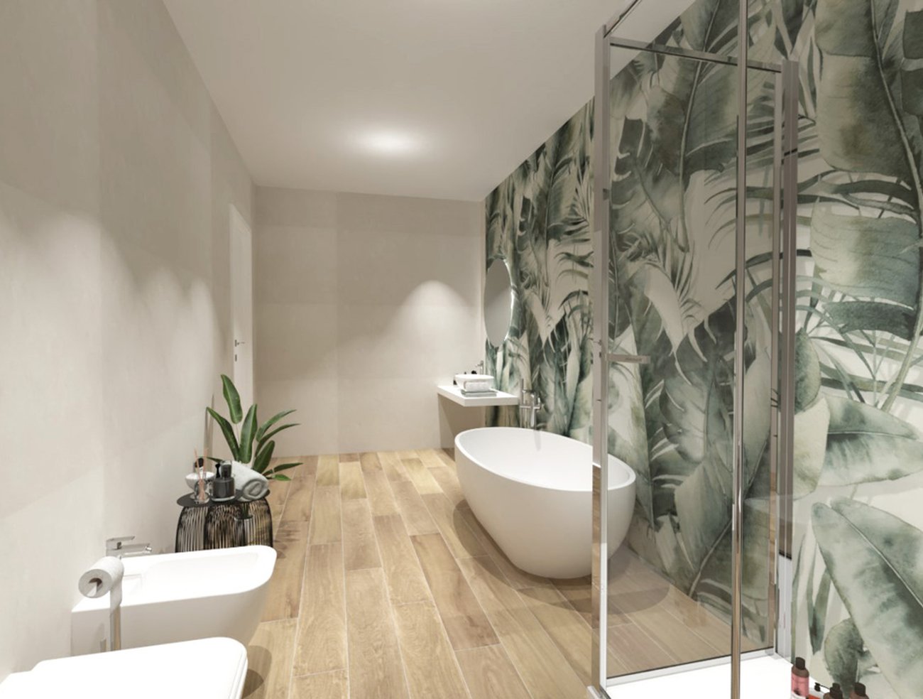 Bathroom design image in Rectangular shape, created with floor tiles FAPNEST and wall tiles BLOOM