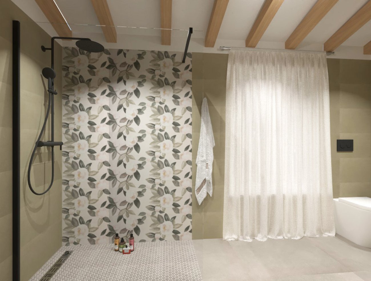 Bathroom design image in Rectangular shape, created with floor tiles SUMMER and wall tiles SUMMER