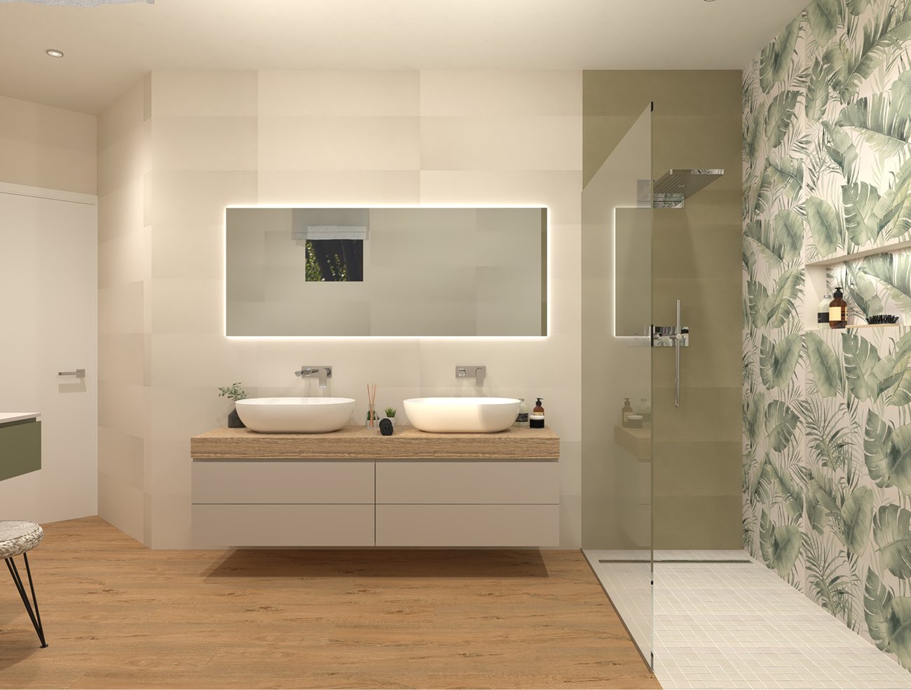 Bathroom design image in Rectangular shape, created with floor tiles SUMMER, ROOTS and wall tiles DECO&MORE, SUMMER