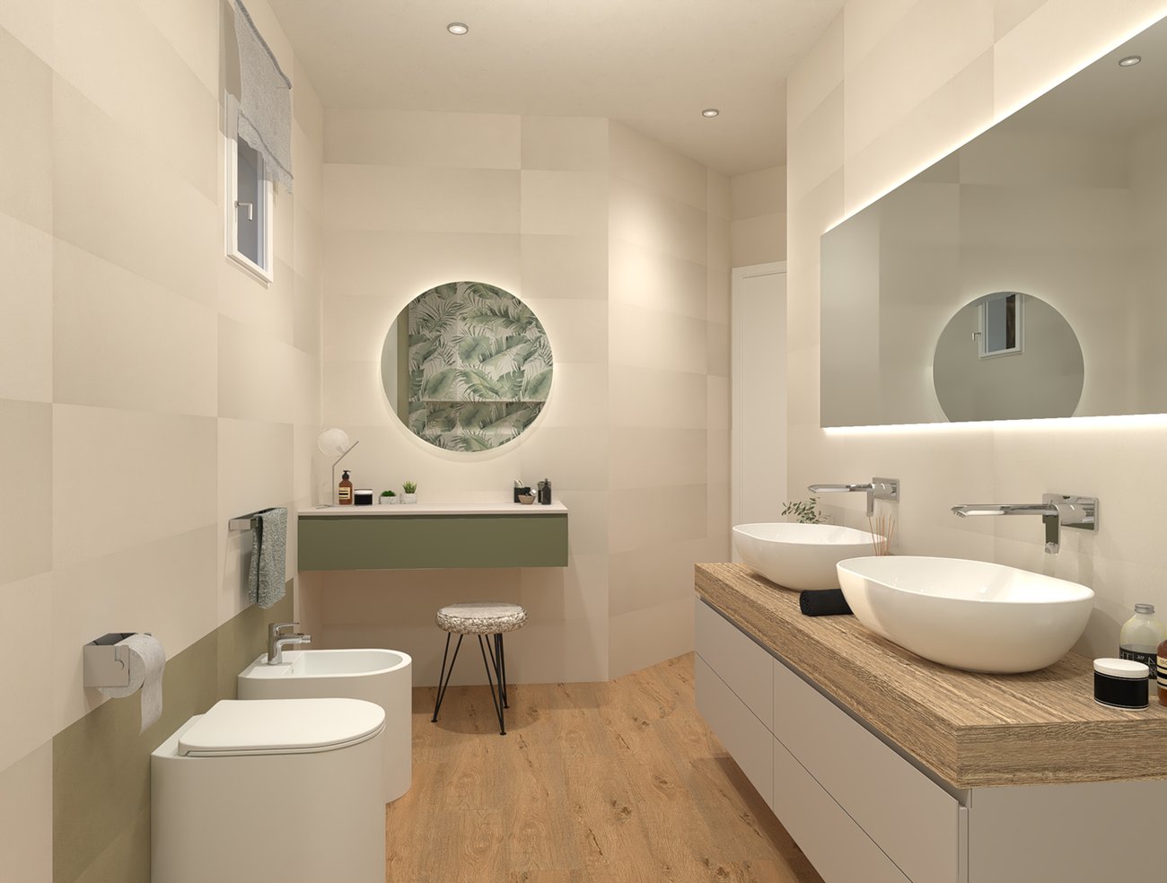 Bathroom design image in Rectangular shape, created with floor tiles SUMMER, ROOTS and wall tiles DECO&MORE, SUMMER