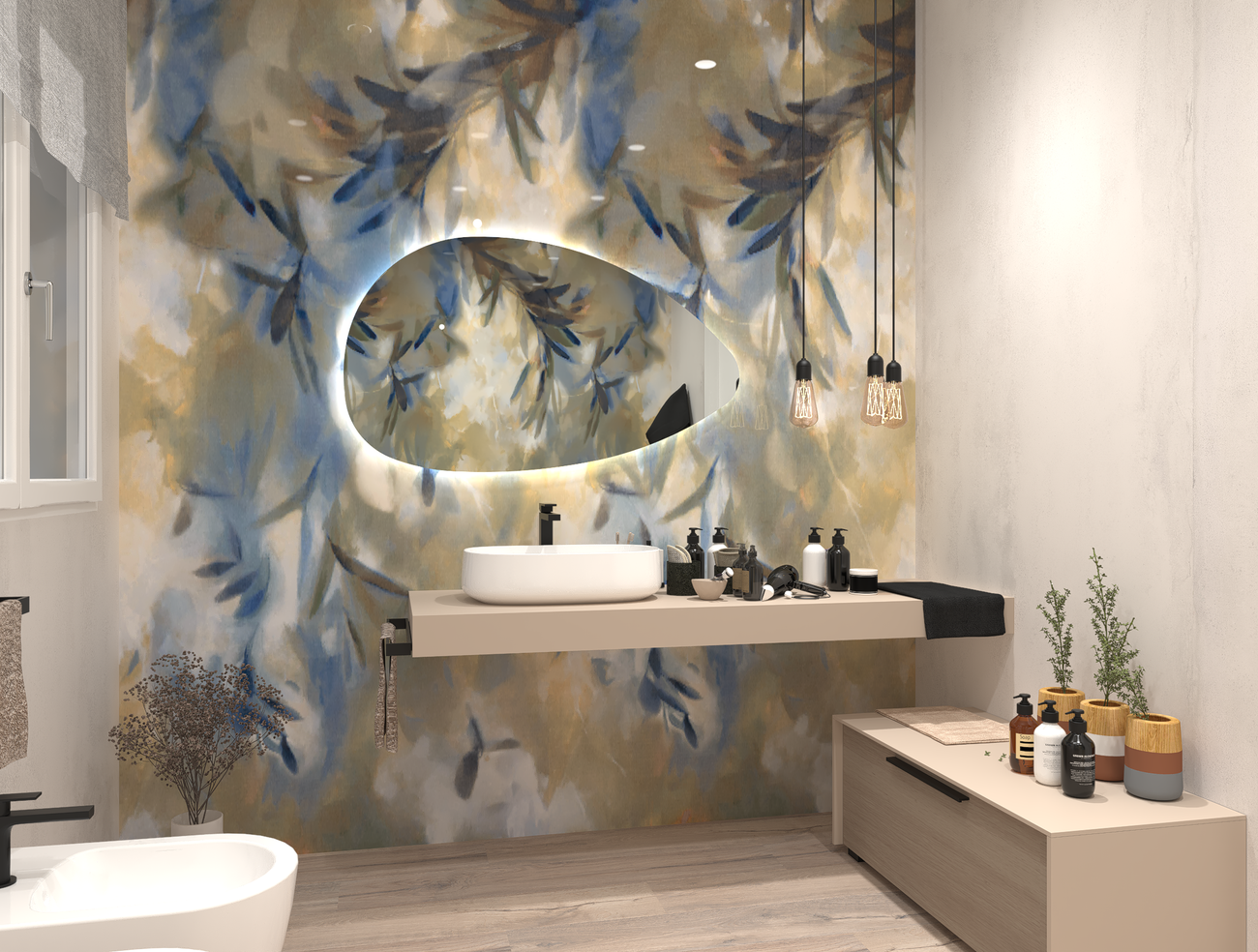 Bathroom design image in Rectangular shape, created with floor tiles ROOTS and wall tiles YLICO