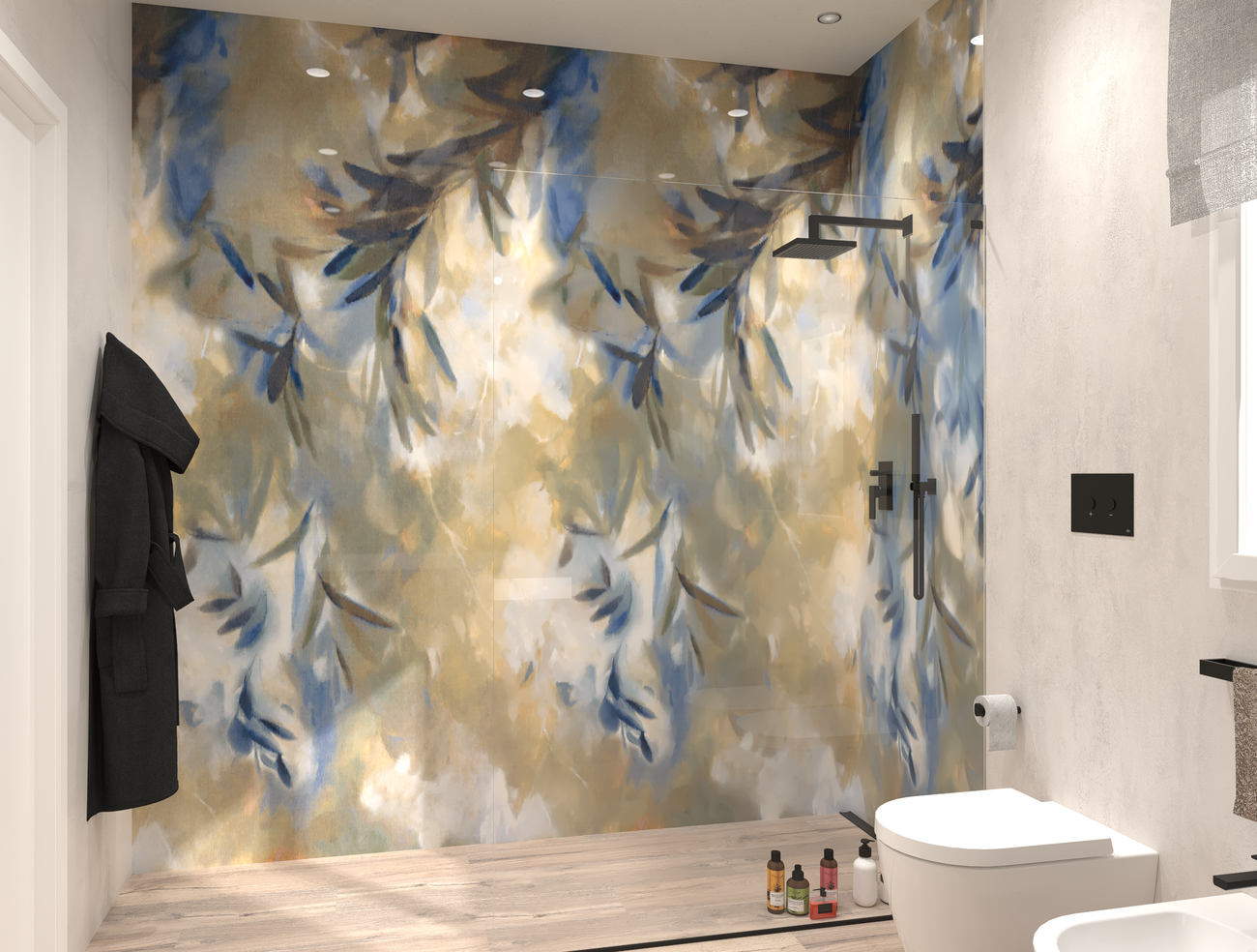 Bathroom design image in Rectangular shape, created with floor tiles ROOTS and wall tiles YLICO