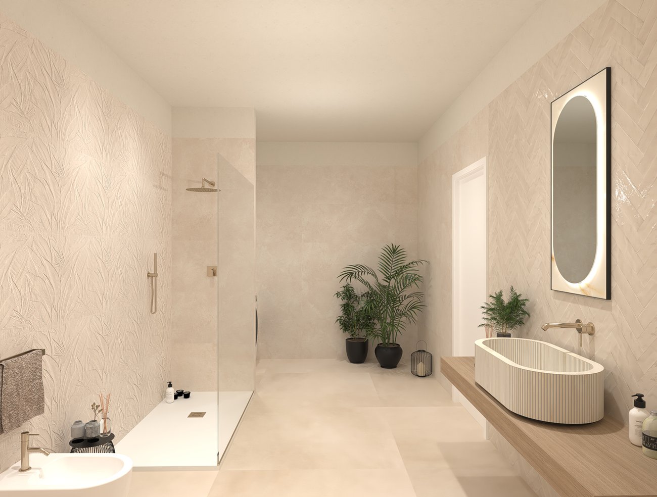 Bathroom design image in Rectangular shape, created with floor tiles MILANO MOOD and wall tiles GLIM, NOBU