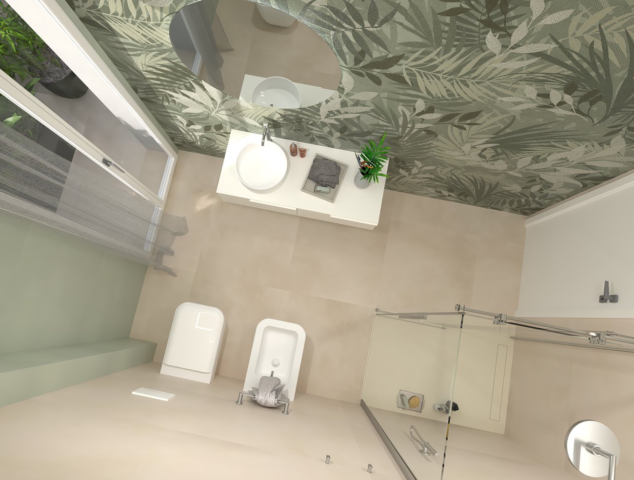 Bathroom design image in Rectangular shape, created with floor tiles MILANO MOOD and wall tiles FAP MURALS, BLOOM