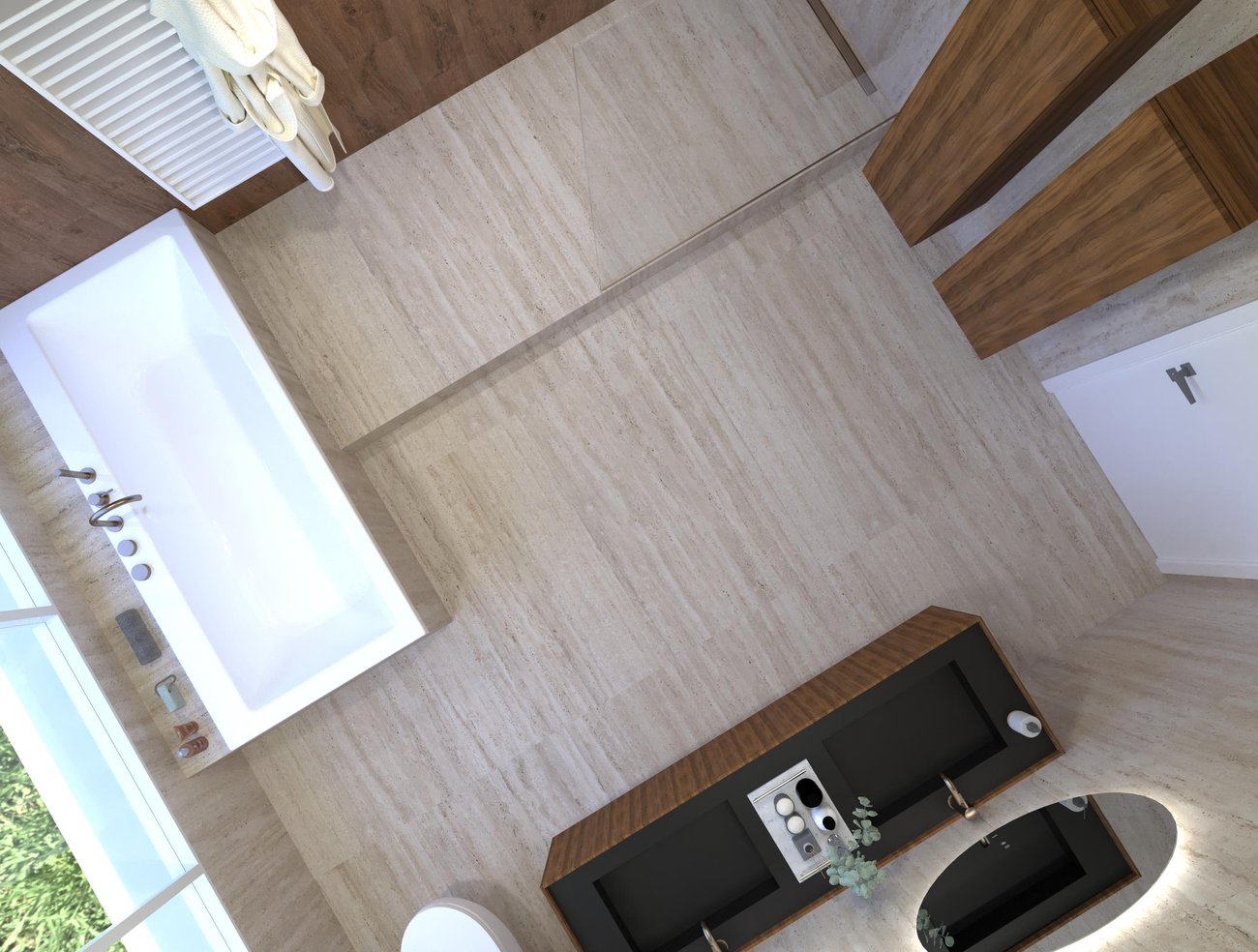 Bathroom design image in Squared shape, created with floor tiles MATERIA CLASSICA and wall tiles MATERIA CLASSICA, ROOTS