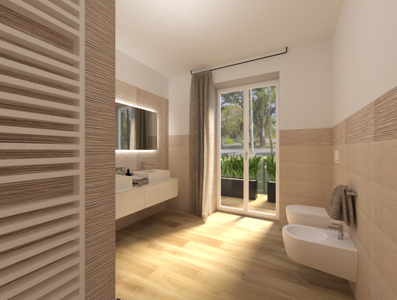 Bathroom design image in Squared shape, created with floor tiles FAPNEST and wall tiles MAKU