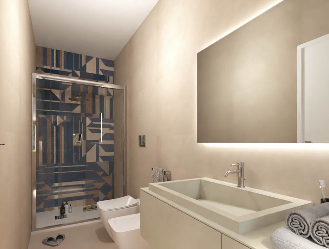 Bathroom design image in Rectangular shape, created with floor tiles MILANO&FLOOR and wall tiles FAP MURALS