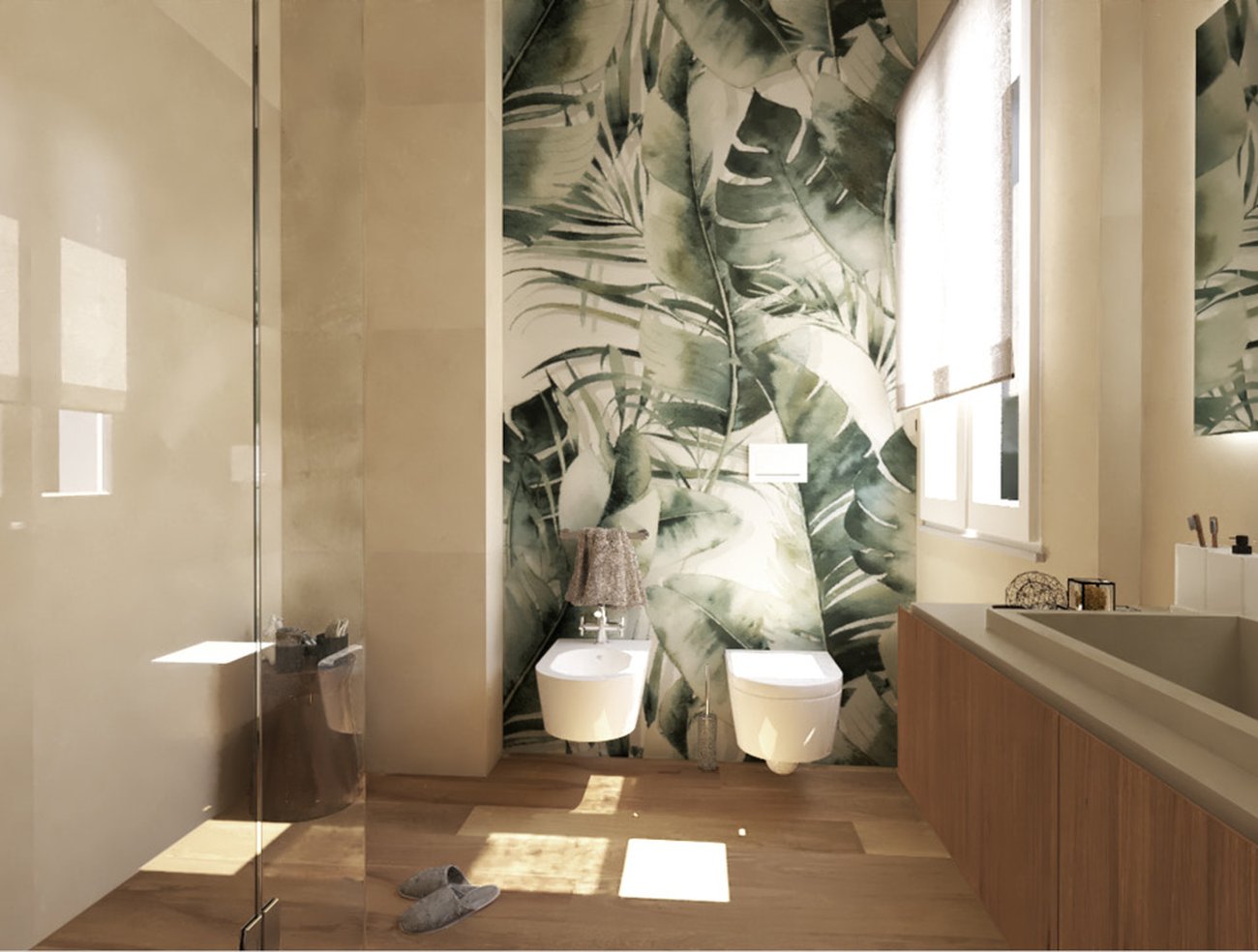 Bathroom design image in Rectangular shape, created with floor tiles FAPNEST and wall tiles SHEER, BLOOM