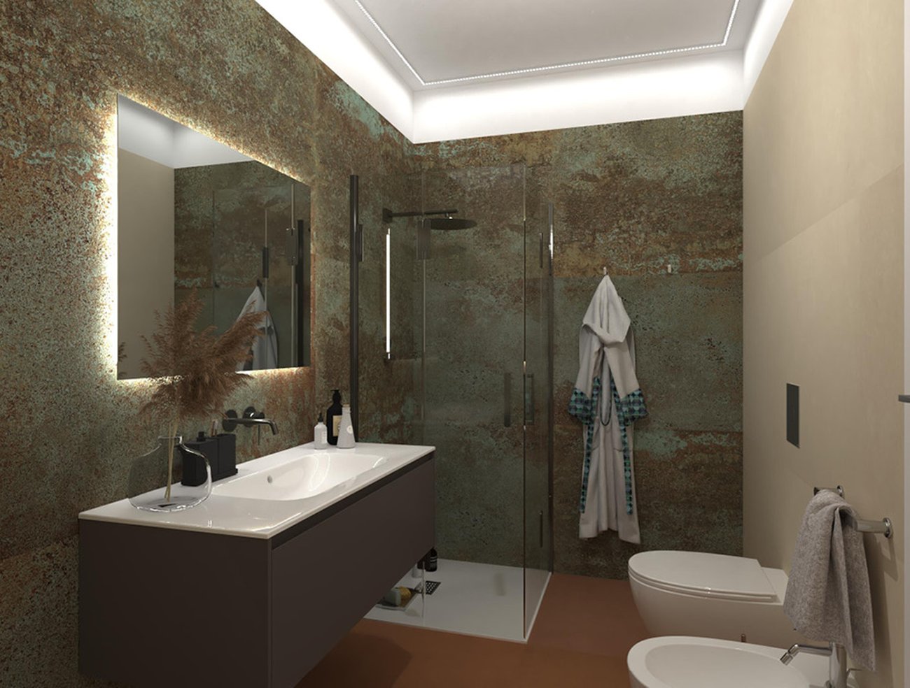 Bathroom design image in Rectangular shape, created with floor tiles SUMMER and wall tiles SHEER