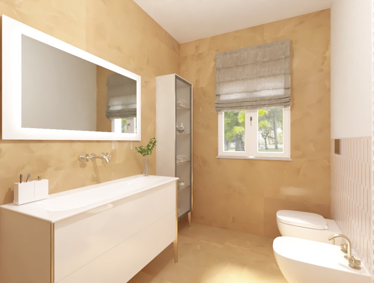 Bathroom design image in Rectangular shape, created with floor tiles ROMA GOLD and wall tiles ROMA GOLD