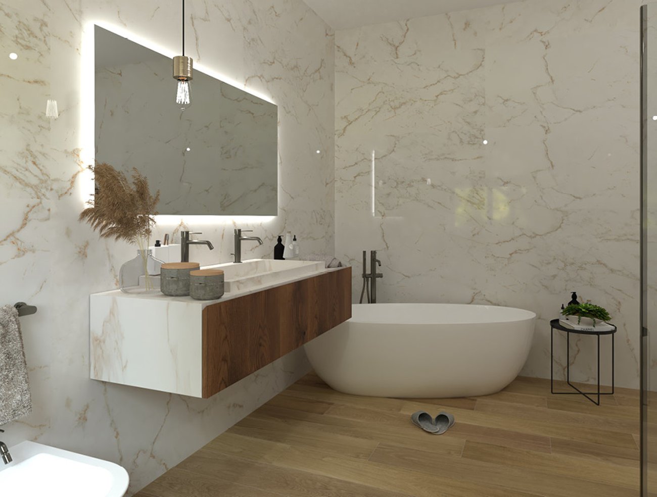 Bathroom design image in Rectangular shape, created with floor tiles FAPNEST and wall tiles ROMA GOLD