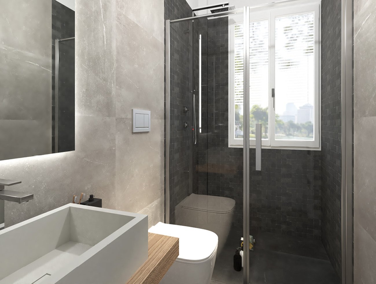 Bathroom design image in Rectangular shape, created with floor tiles MAKU and wall tiles MAKU