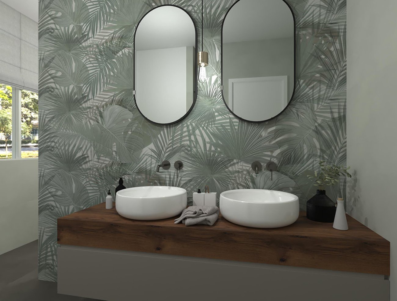 Bathroom design image in Squared shape, created with floor tiles MILANO MOOD and wall tiles BLOOM, MILANO MOOD