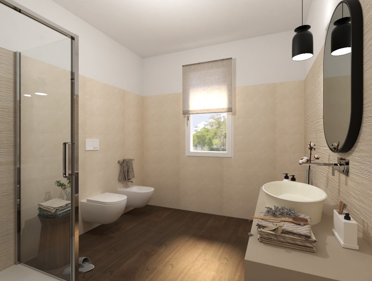 Bathroom design image in Rectangular shape, created with floor tiles NUANCES and wall tiles COLOR LINE