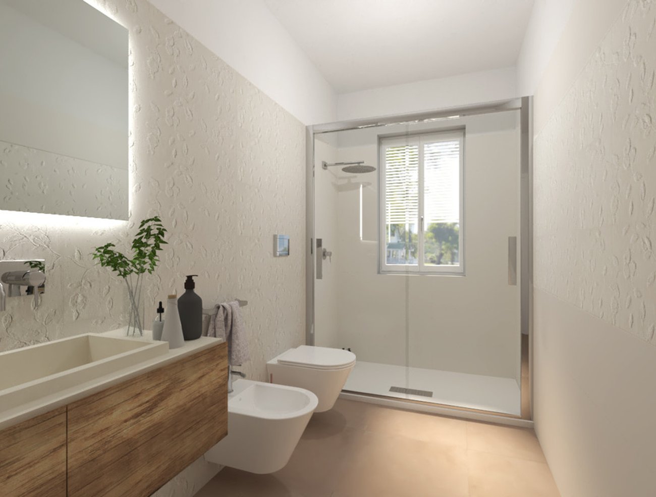 Image du projet de salle de bains de forme Rectangulaire, réalisée avec carreaux muraux LUMINA 30,5X91,5