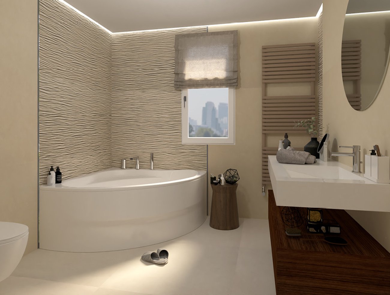 Image du projet de salle de bains de forme Rectangulaire, réalisée avec des carreaux de sol SHEER et carreaux muraux SHEER