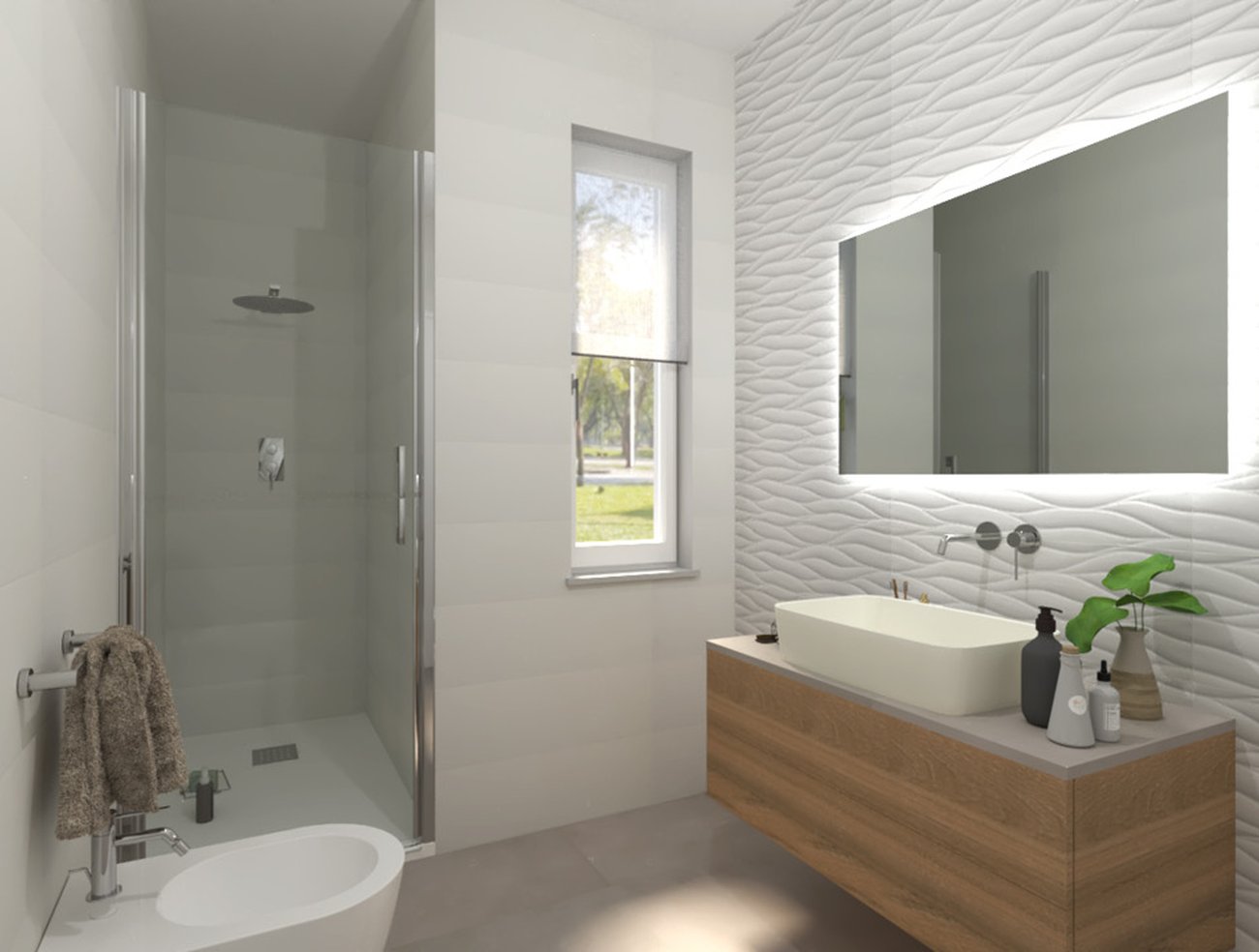 Image du projet de salle de bains de forme Rectangulaire, réalisée avec carreaux muraux LUMINA 25x75