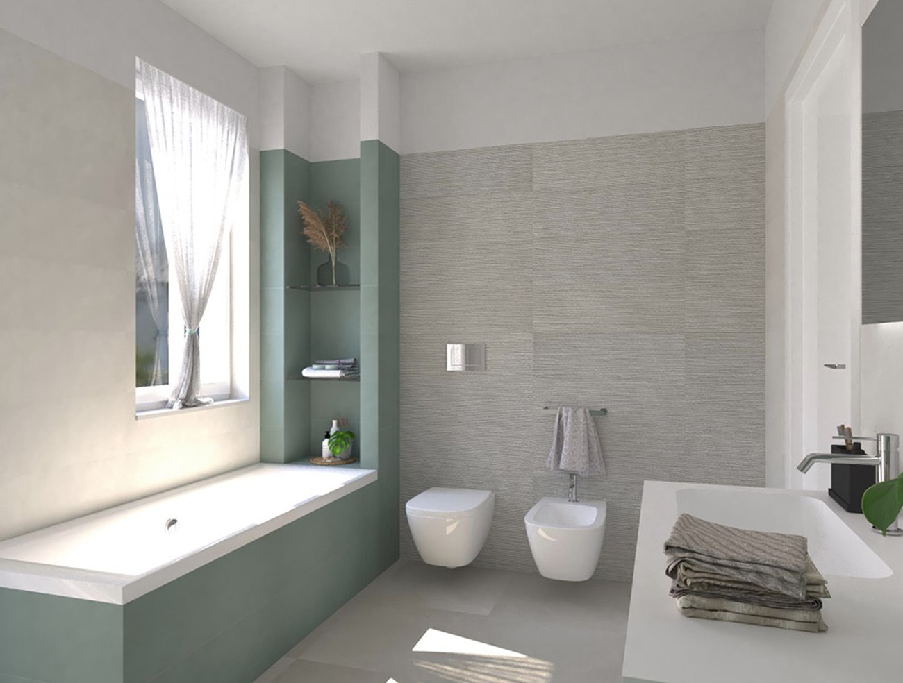 Bathroom design image in Rectangular shape, created with floor tiles COLOR NOW FLOOR and wall tiles COLOR LINE