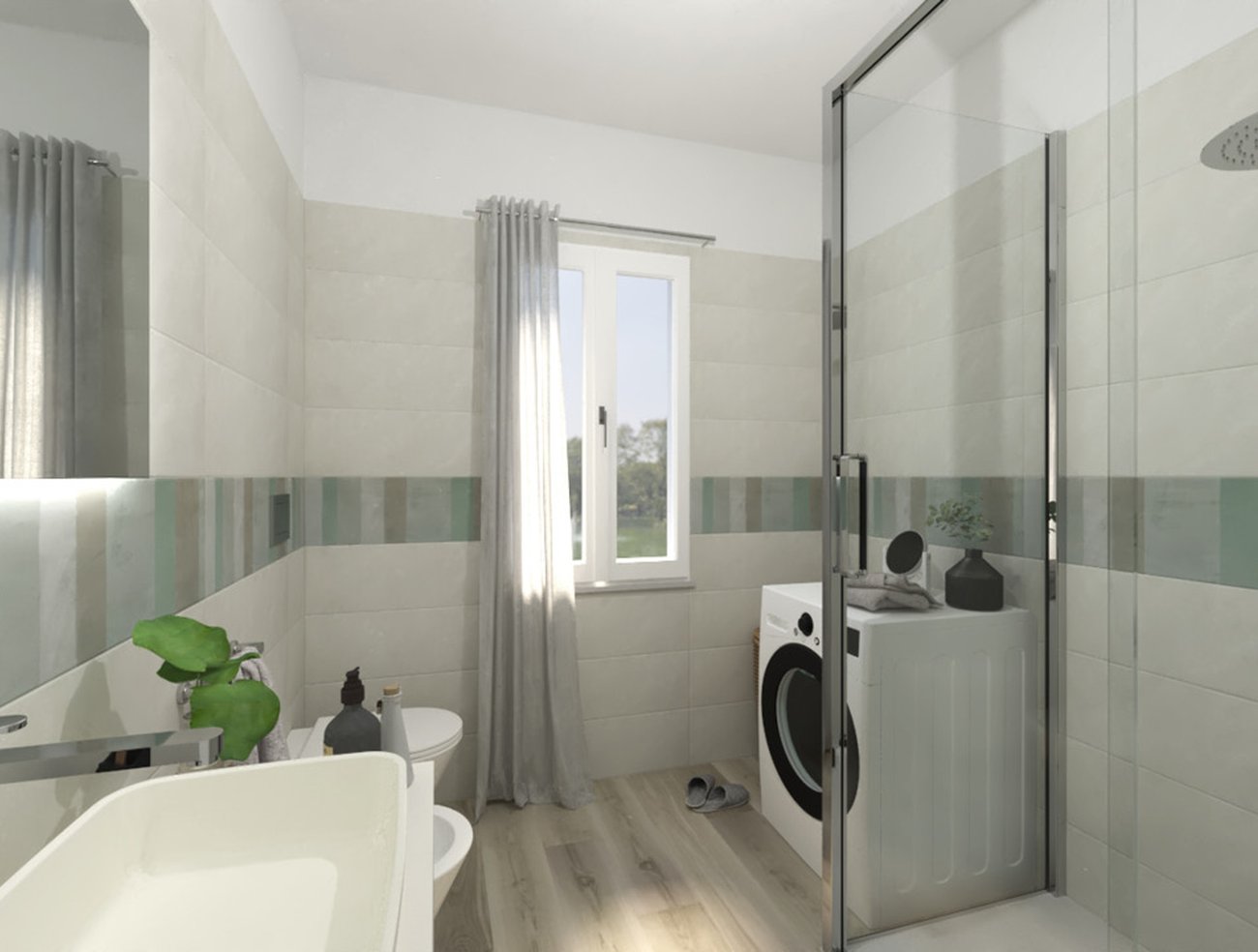 Bathroom design image in Rectangular shape, created with floor tiles FAPNEST and wall tiles COLOR LINE