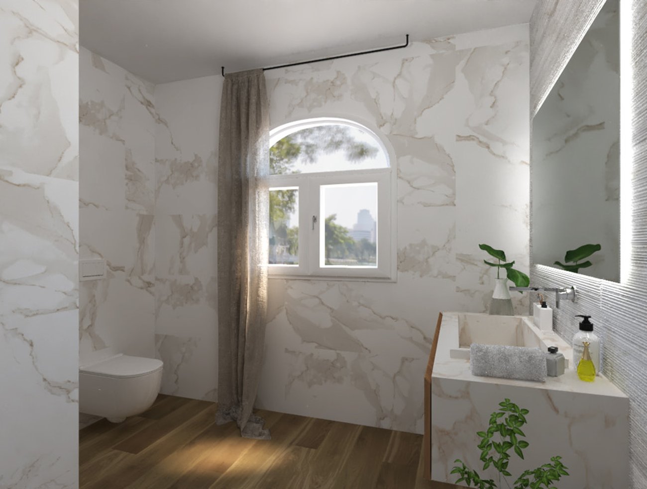 Bathroom design image in Squared shape, created with floor tiles FAPNEST and wall tiles ROMA