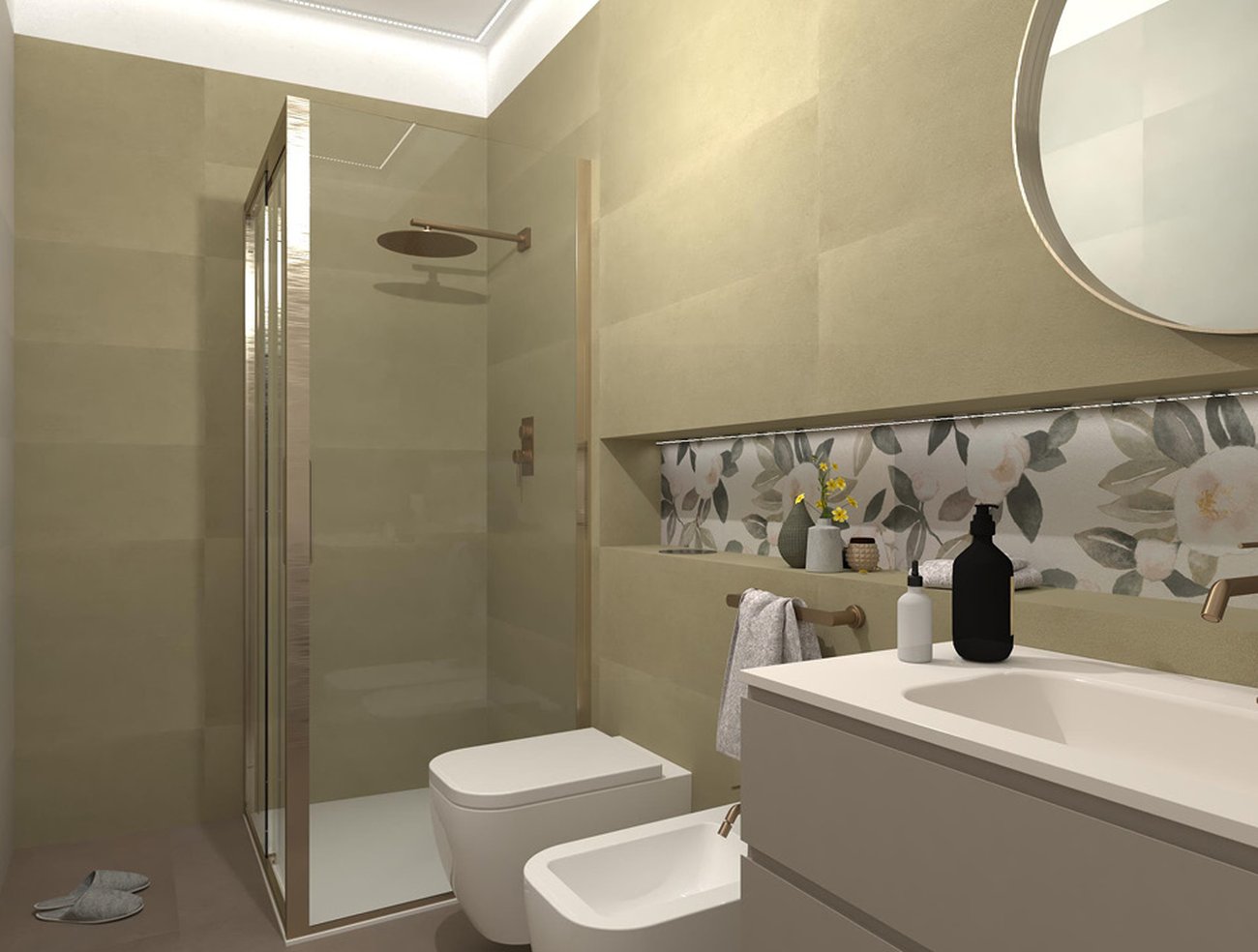 Bathroom design image in Rectangular shape, created with floor tiles SUMMER and wall tiles SUMMER