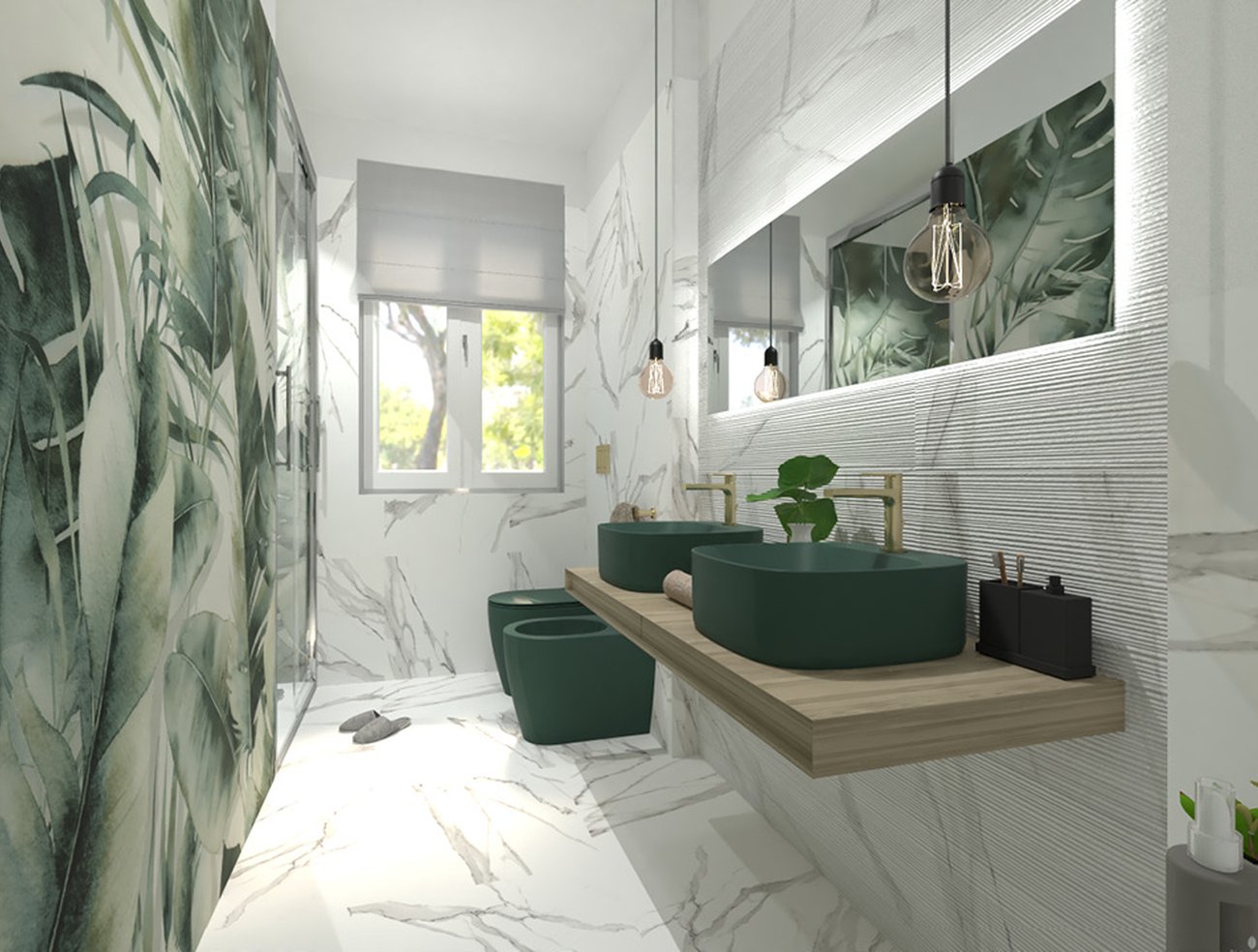 Bathroom design image in Rectangular shape, created with floor tiles ROMA and wall tiles ROMA, BLOOM