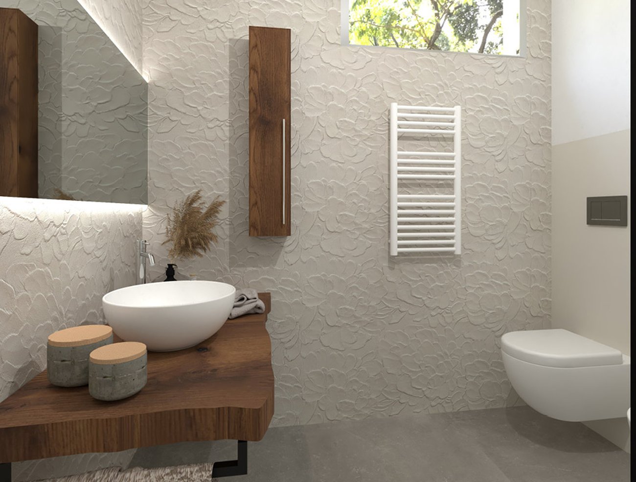 Bathroom design image in Squared shape, created with floor tiles MAKU and wall tiles LUMINA SAND ART