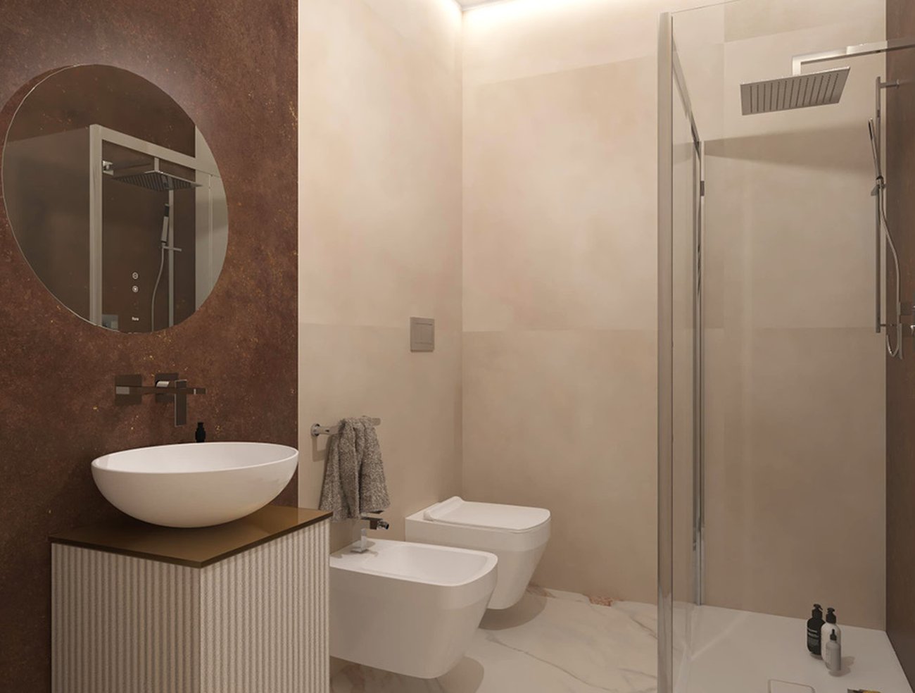 Bathroom design image in Rectangular shape, created with floor tiles ROMA GOLD and wall tiles MILANO MOOD