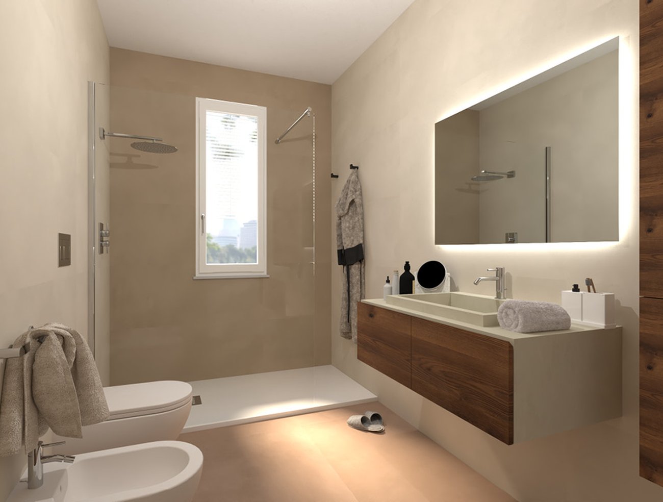 Bathroom design image in Rectangular shape, created with floor tiles MILANO MOOD and wall tiles MILANO MOOD