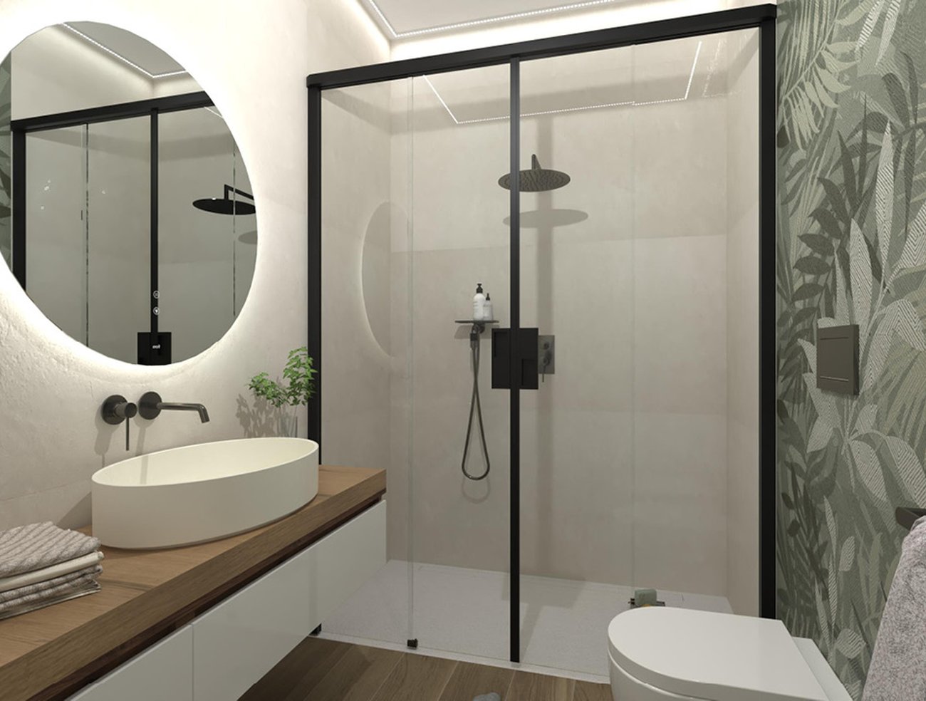 Bathroom design image in Rectangular shape, created with floor tiles FAPNEST and wall tiles BLOOM, FAP MURALS