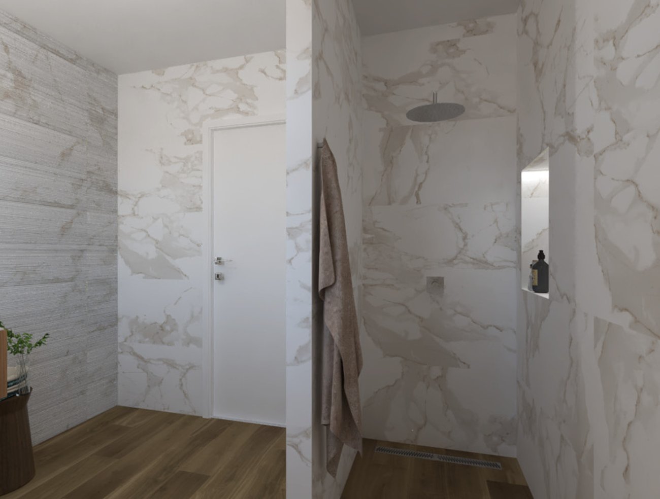 Bathroom design image in Squared shape, created with floor tiles FAPNEST and wall tiles ROMA