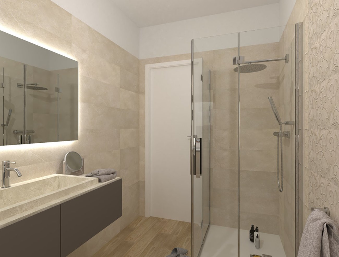 Bathroom design image in Rectangular shape, created with floor tiles FAPNEST and wall tiles ROMA