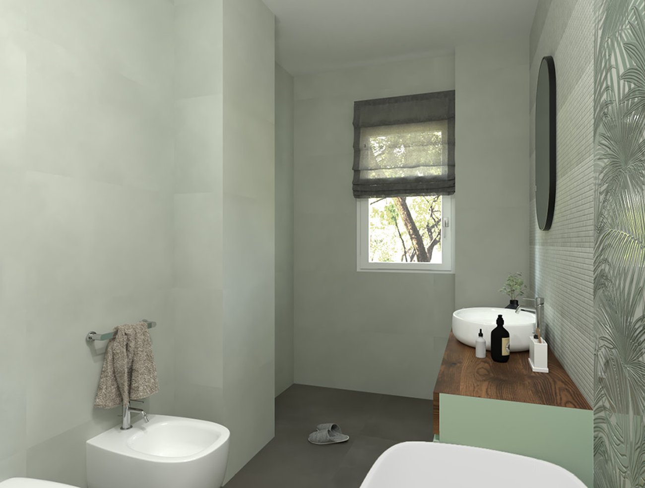 Bathroom design image in Rectangular shape, created with floor tiles MILANO MOOD and wall tiles MILANO MOOD