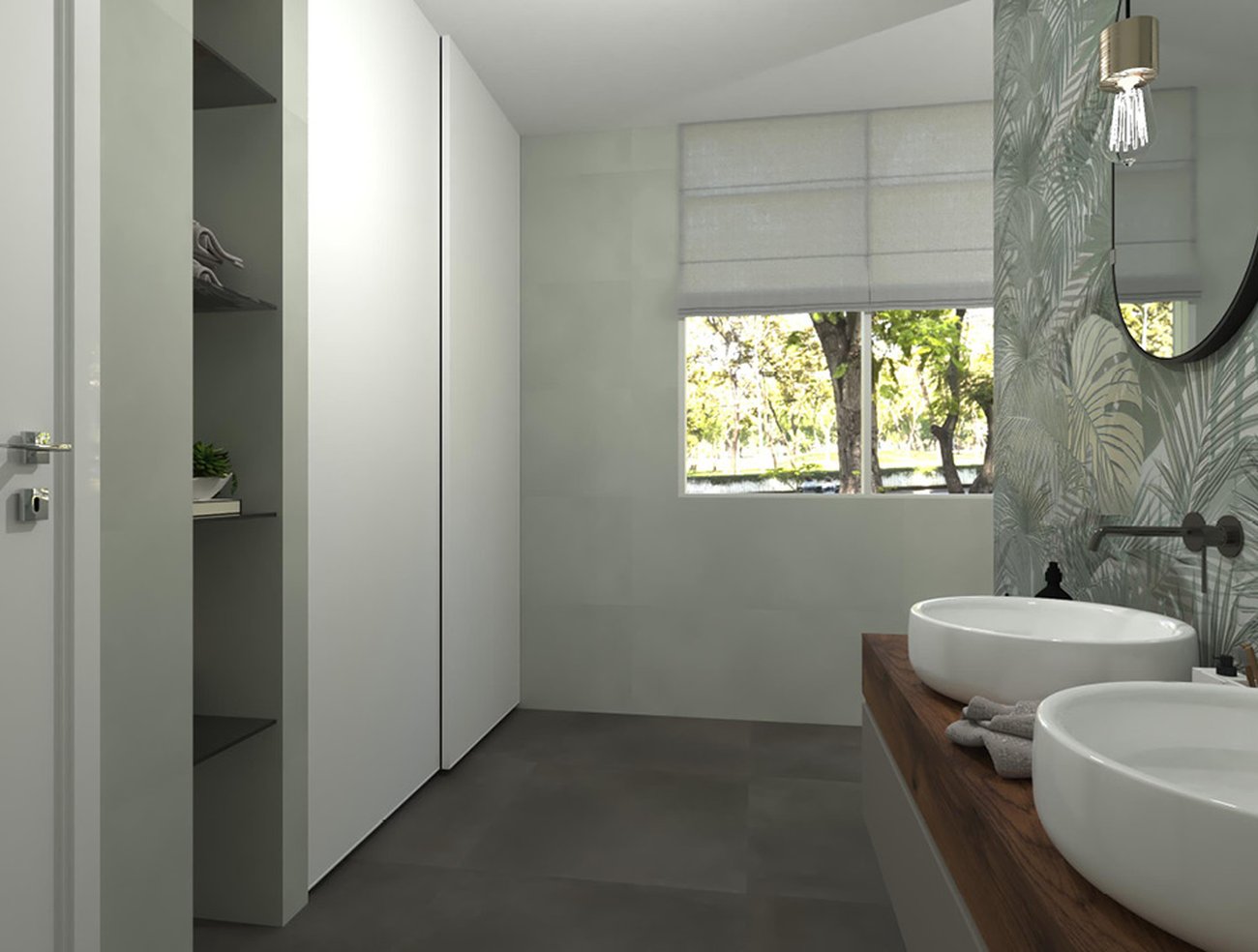 Bathroom design image in Squared shape, created with floor tiles MILANO MOOD and wall tiles BLOOM, MILANO MOOD