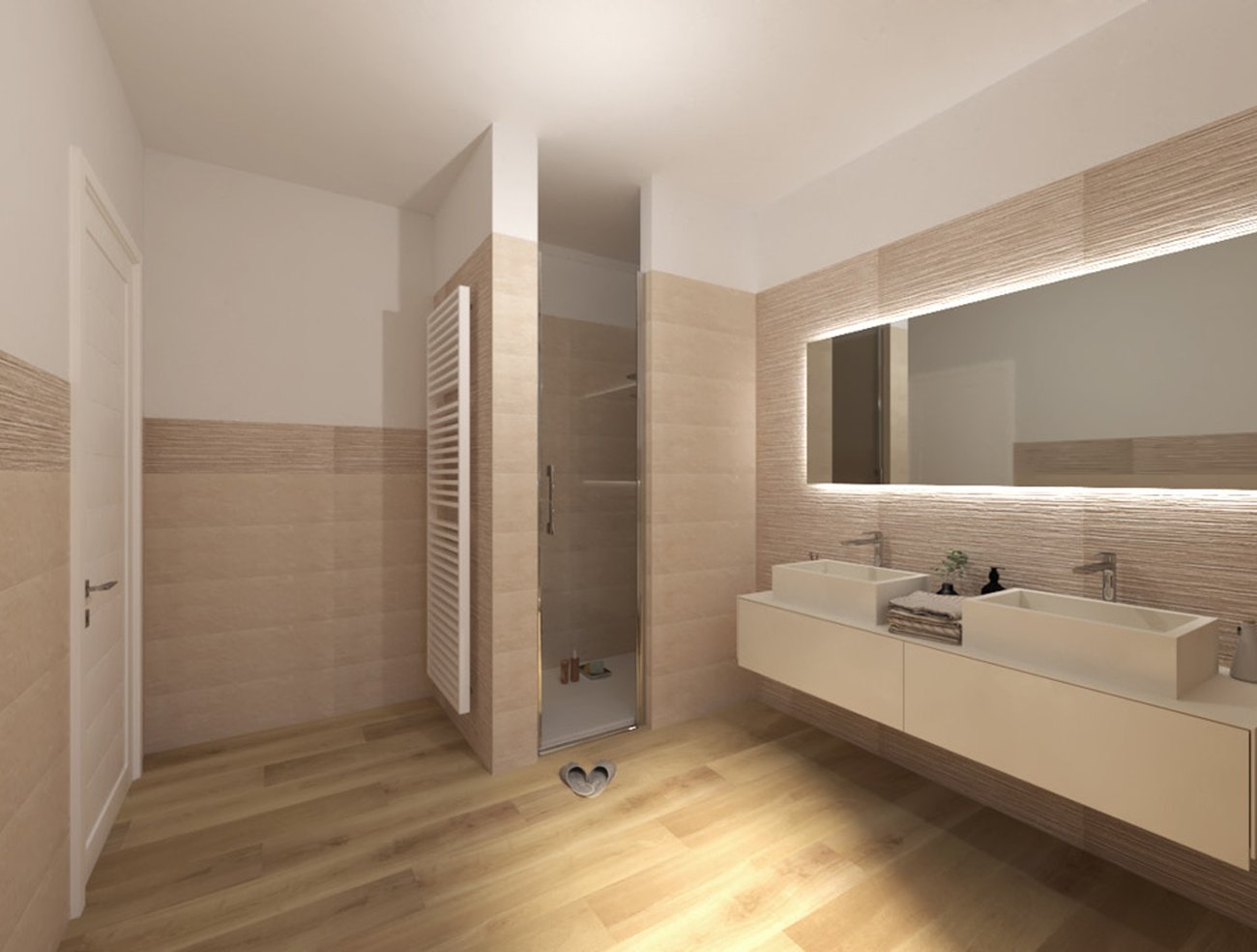 Bathroom design image in Squared shape, created with floor tiles FAPNEST and wall tiles MAKU